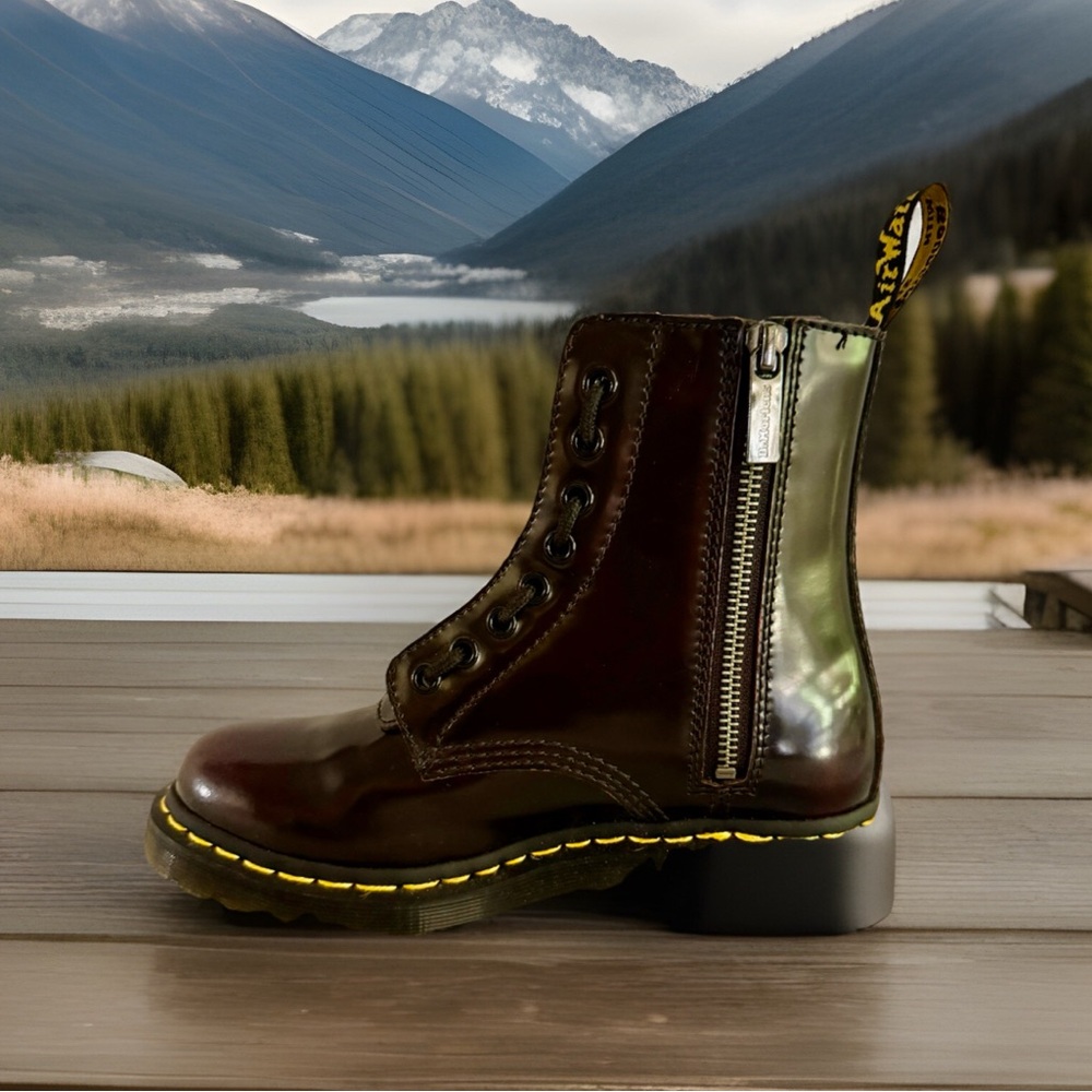DR. MARTENS 1460 Twin Zip Combat Boots Women’s Girls Brown Size 6 Worn Once - Picture 5 of 15